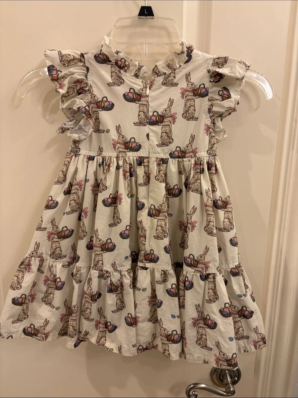 Pink Chicken Cream Bunny & Easter Basket Ruffle Dress
